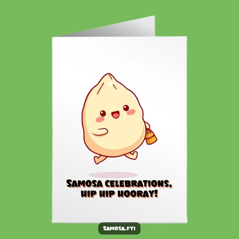 Free Printable Congrats Card: Happy Skipping Samosa - Humorous Downloadable Celebration