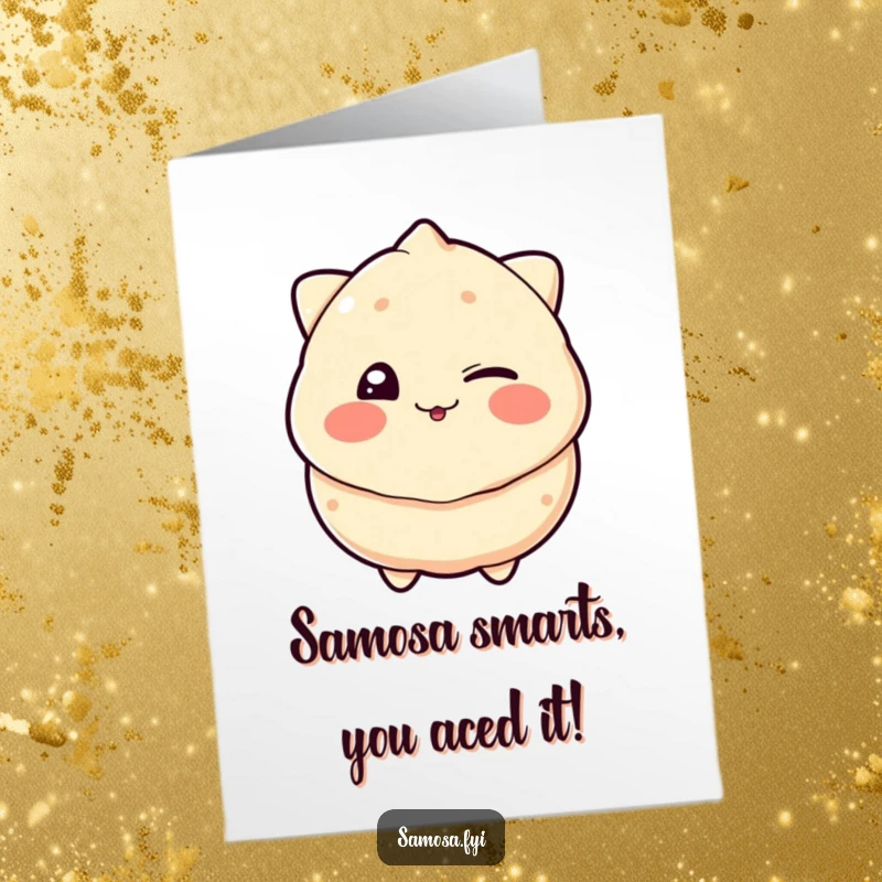 Funny Free Printable Congratulations Card: A samosa playfully winking with a wide, mischievous grin, offering congratulations with a humorous wink.
