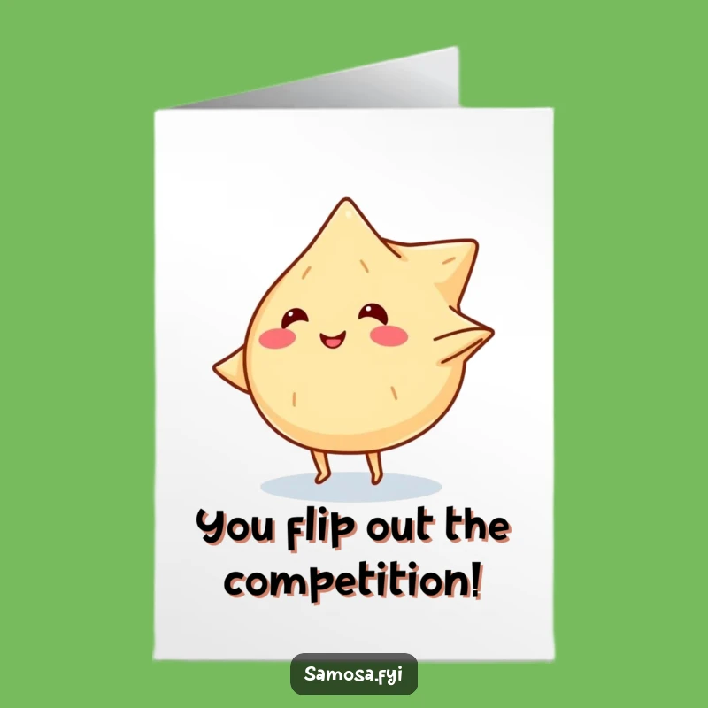 Free Printable Funny Samosa Congrats Card: Cartwheeling Snack, Downloadable Achievement Delight