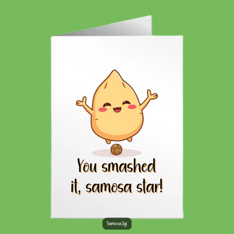 Free Printable Samosa Congrats Card: Bouncing Lentil Cheers Success, Funny Downloadable Gift