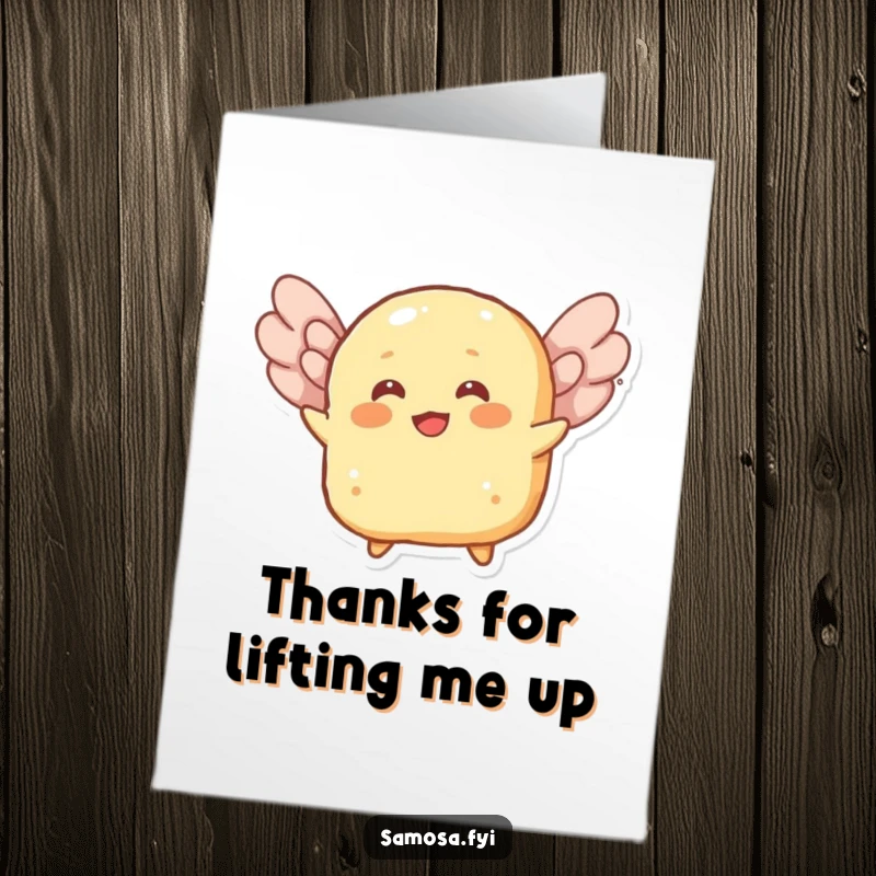 Funny Free Printable Roti Thank You Card: A cheerful roti character attempts to fly, symbolizing gratitude taking flight.