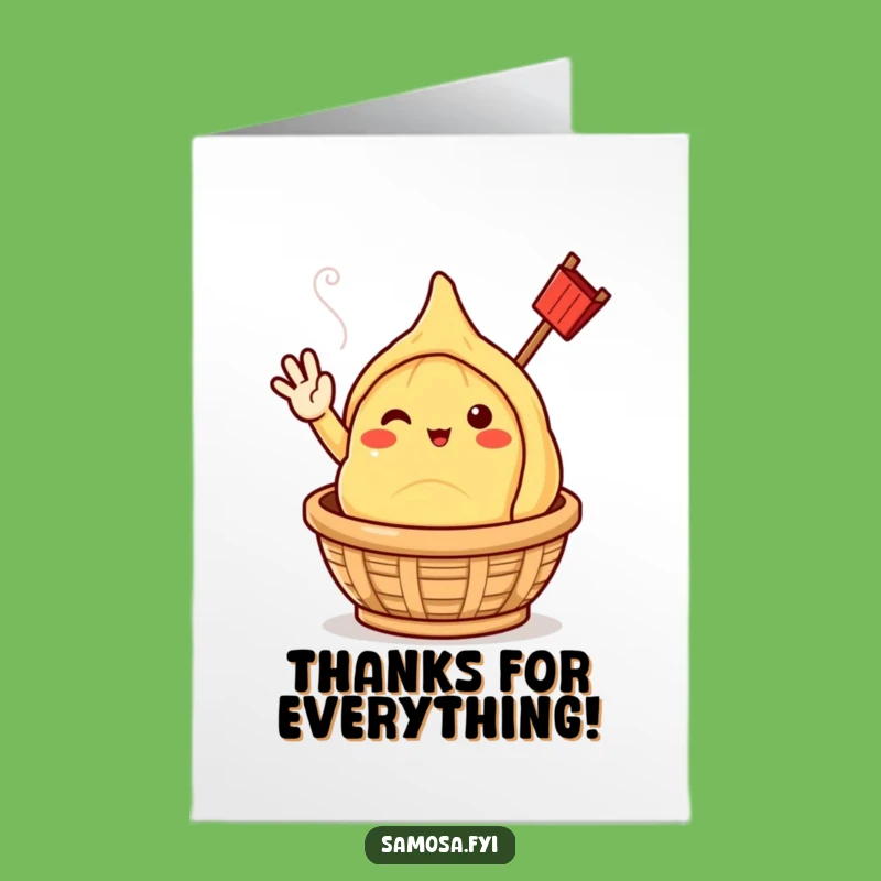 Free Printable Samosa Thank You Card: Funny Steaming Character Downloadable Gift