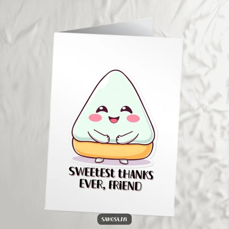 Funny Free Printable Thank You Card: Smiling triangular pastry character giving a big hug, expressing sweet and sincere thanks.