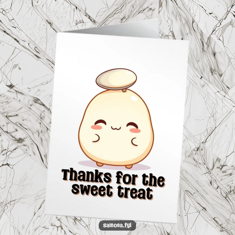 Funny Free Printable Thank You Card: Pastry balancing a spoon on its head, expressing thanks with a delicate, humorous touch, DIY download.