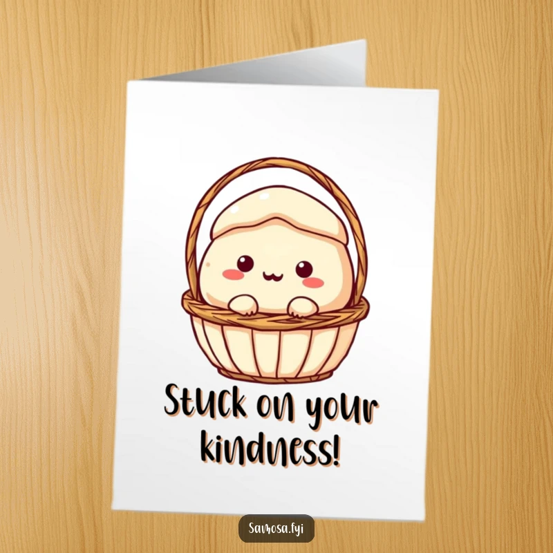 Funny Free Printable Thank You Card: A samosa character comically stuck in a basket, offering a humorous expression of thanks.