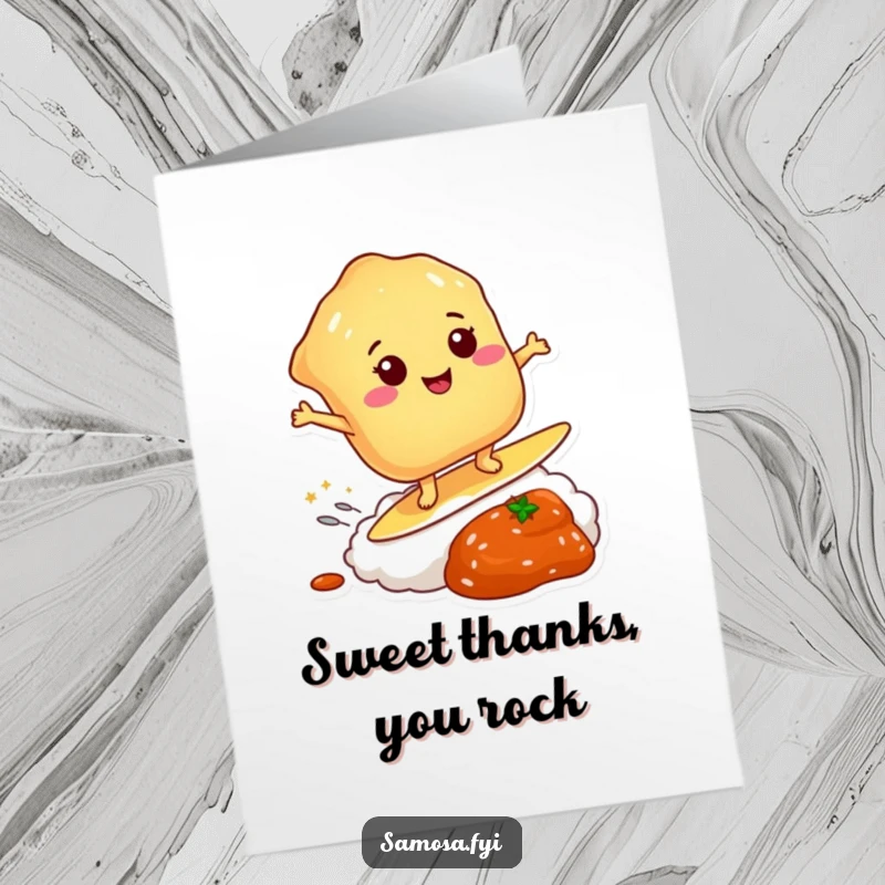 Funny Free Printable Thank You Card: Pastry surfing chutney, expressing thanks with a playful, humorous twist, DIY download.