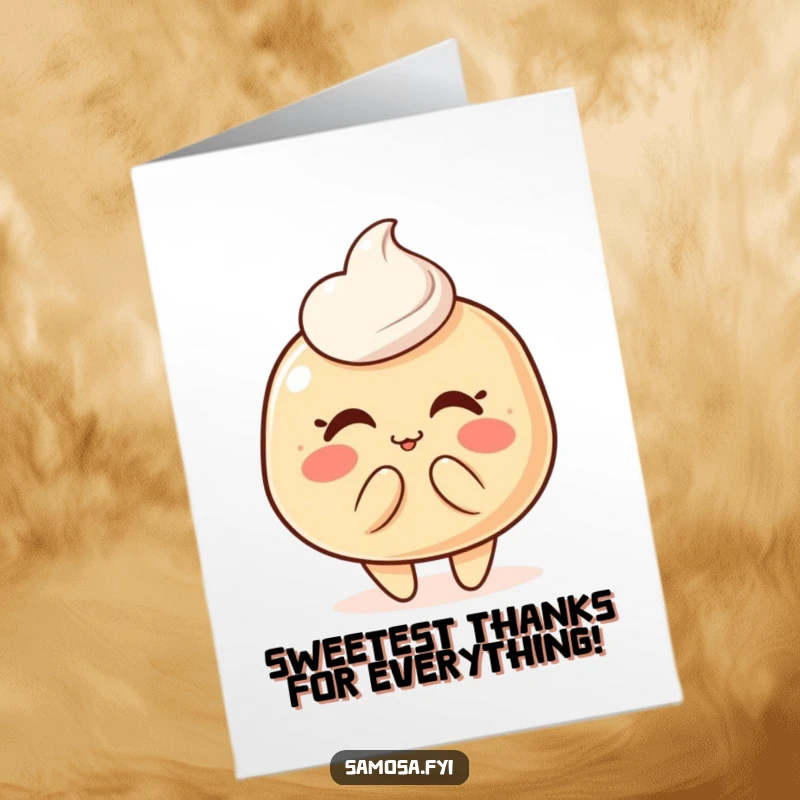 Funny Free Printable Thank You Card: A blushing pastry puff character blowing a kiss, conveying sweet gratitude.