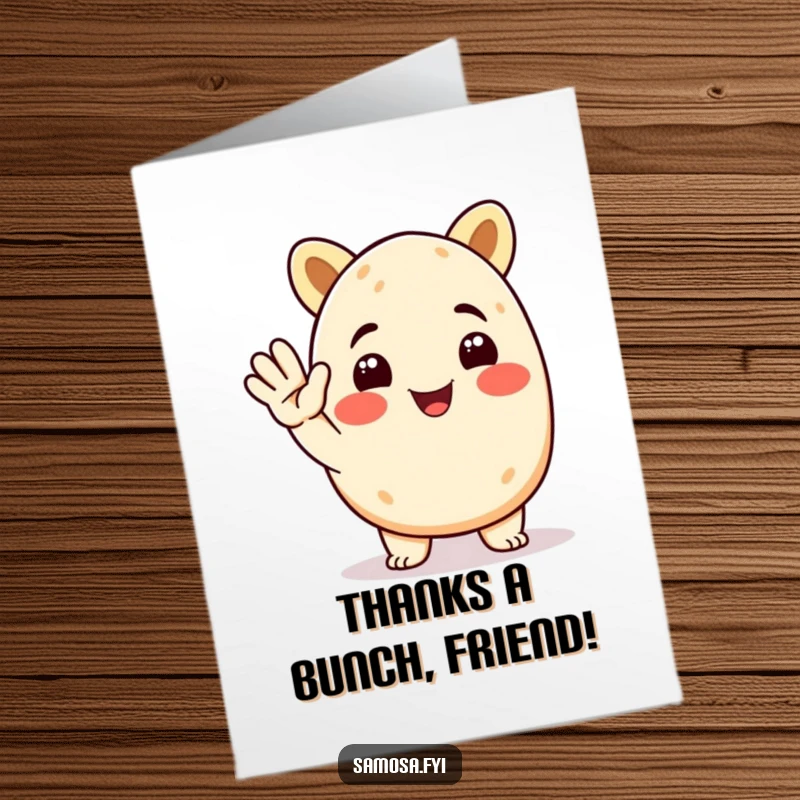 Funny Free Printable Thank You Card: Animated smiling samosa character giving a thankful, cheerful salute.