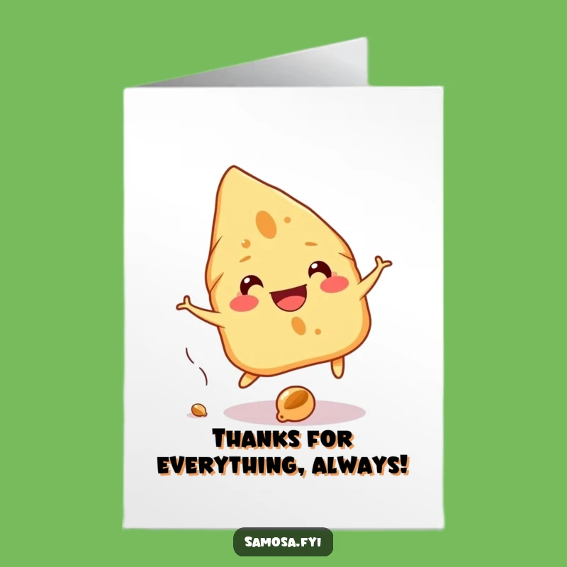 Free Printable Funny Thank You Card: Samosa Dodging Chickpea - Downloadable Gift