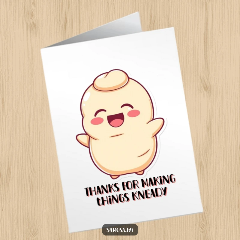 Funny Free Printable Thank You Card: a happy, slightly deflated pastry dough character laughs infectiously.