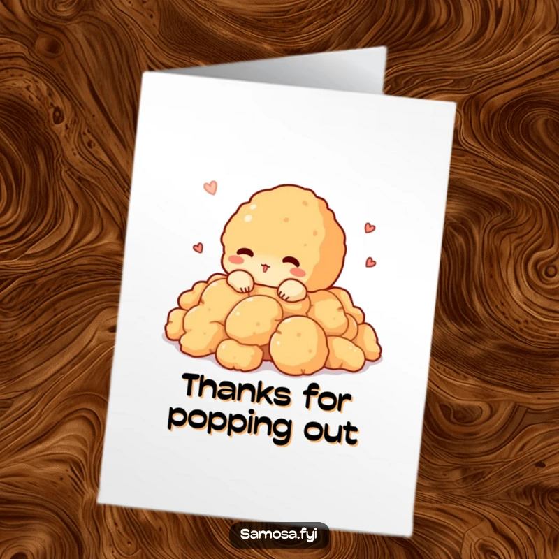 Funny Free Printable Pakora Thank You Card: A shy pakora character peeks out, offering a grateful and cute hello.