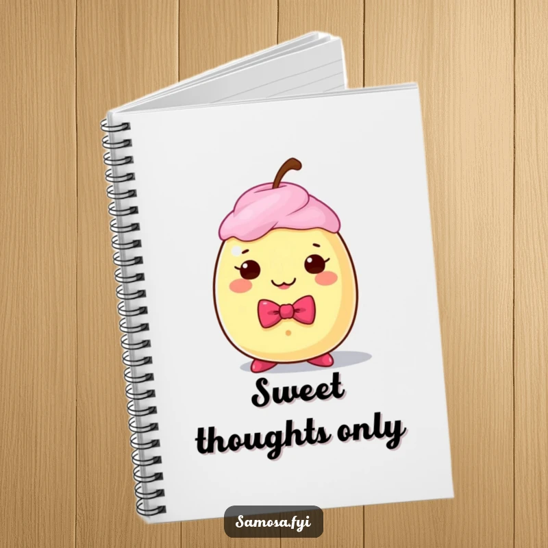 Funny notebook with a dapper gulab jamun character in a bow tie, ideal for capturing sweet thoughts and ideas.