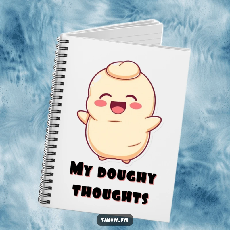 Funny Dough Notebook shows a joyful, deflated dough character laughing heartily, ideal for jotting down baking notes.