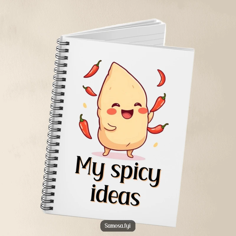 Funny Samosa Notebook: A lined journal featuring a giggling samosa juggling chili peppers, ideal for spicy thoughts and notes.
