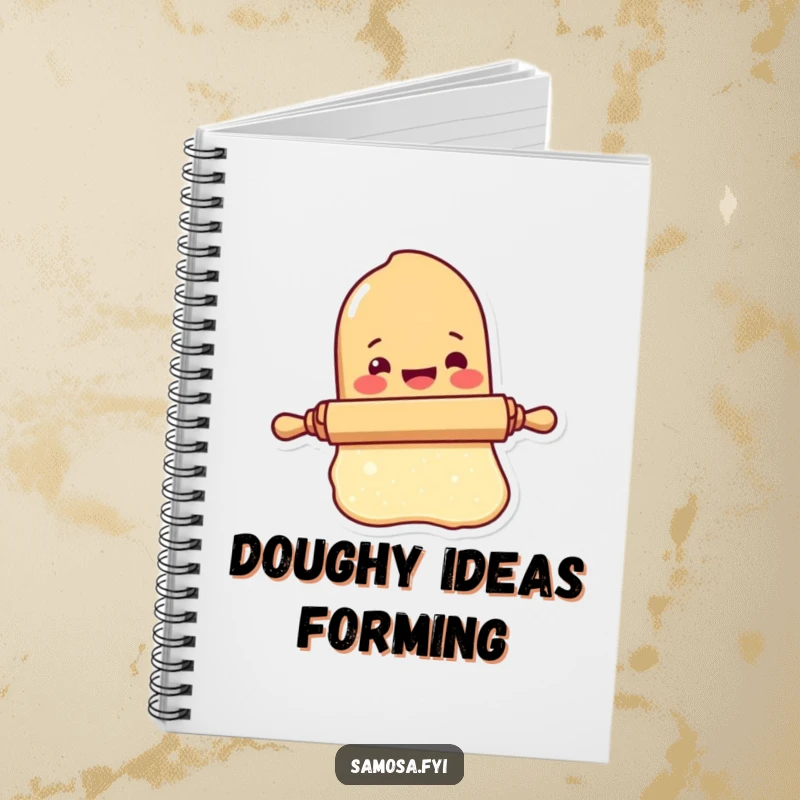 Funny Rolling Pin Notebook shows a delighted rolling pin character rolling dough, suitable for jotting down baking ideas.
