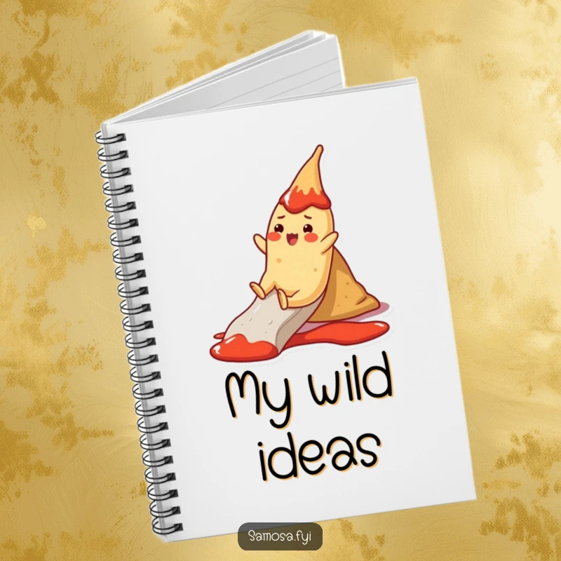 Funny Notebook: A cheerful samosa character slides down a ketchup slide, perfect for jotting down fun thoughts.