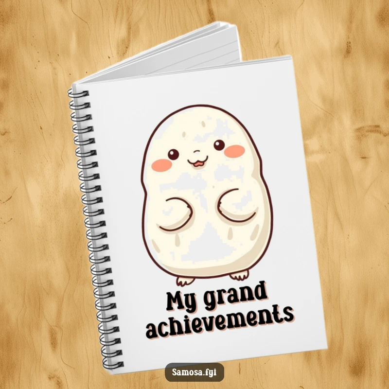 Funny notebook with a cover showing a samosa proudly puffing out its chest, perfect for notes and proud achievements.