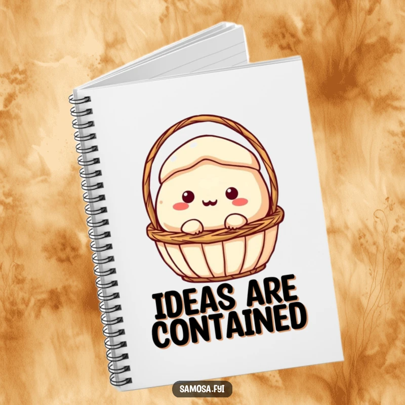 Funny Notebook: A samosa character comically stuck in a small basket, perfect for jotting down humorous ideas and predicaments.
