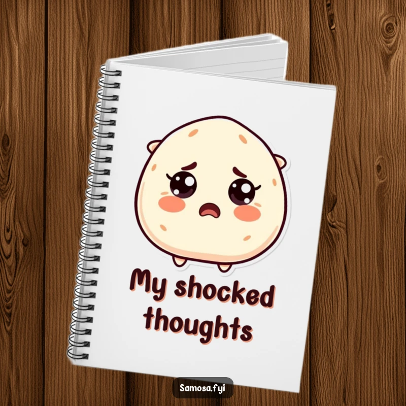 Funny Startled Samosa Notebook: A samosa character with comically wide eyes, expressing pure shock, perfect for noting down thoughts with surprised inspiration.