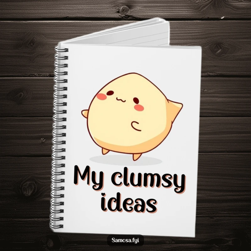 Funny Samosa Notebook featuring a samosa character tripping over its edges, ready to capture notes and humorous reflections.