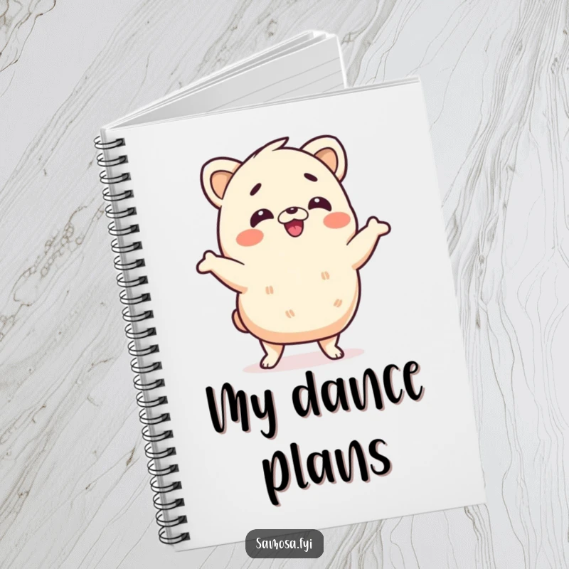 Funny samosa notebook featuring a samosa character doing a silly wiggle dance, ideal for jotting down notes with a humorous, energetic touch, a useful gift.