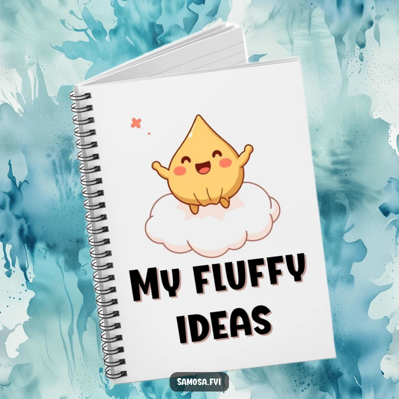 Funny Notebook with a samosa bouncing on a cloud, great for journaling dreams and happy, creative thoughts.
