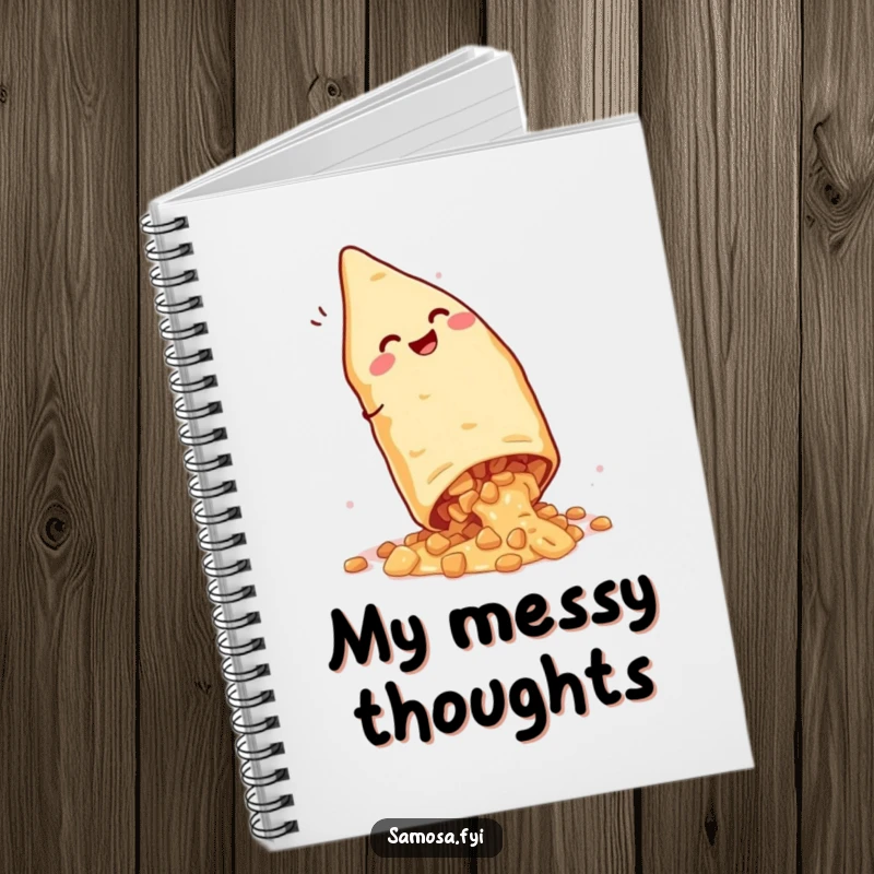 Funny Giggling Samosa Notebook: Pages for notes featuring a snack doing a cartwheel with filling spilling, encouraging cheerful writing.