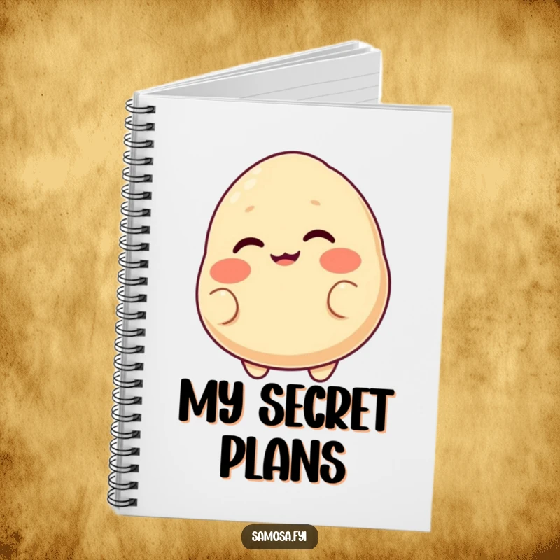 Funny notebook cover with a blushing samosa character sporting a cheeky grin and giving a playful wink.