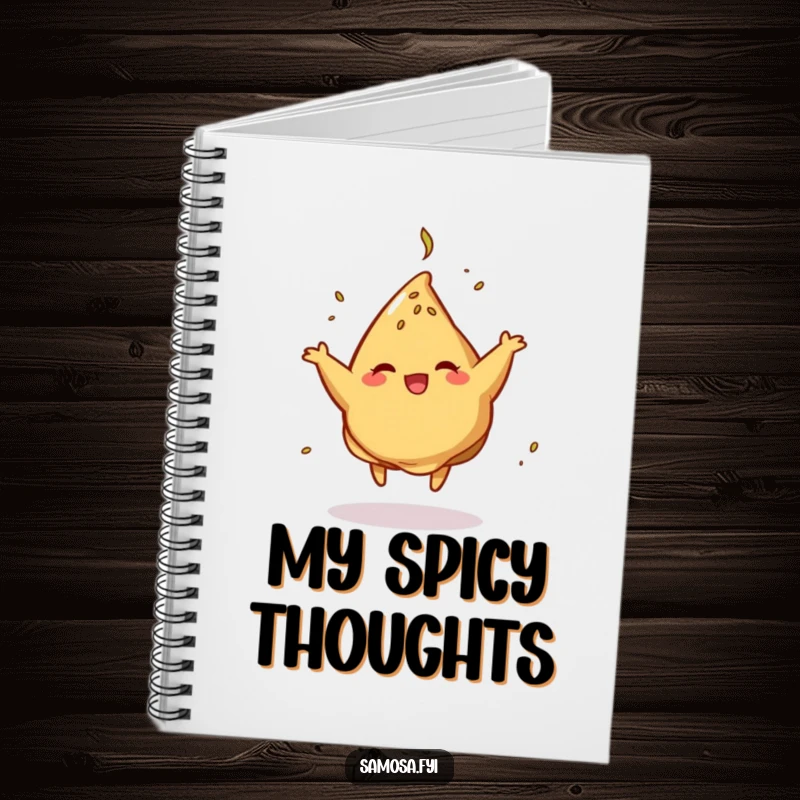 Funny Notebook with a dancing samosa and cumin garnish, perfect for journaling and jotting down creative, spicy thoughts.