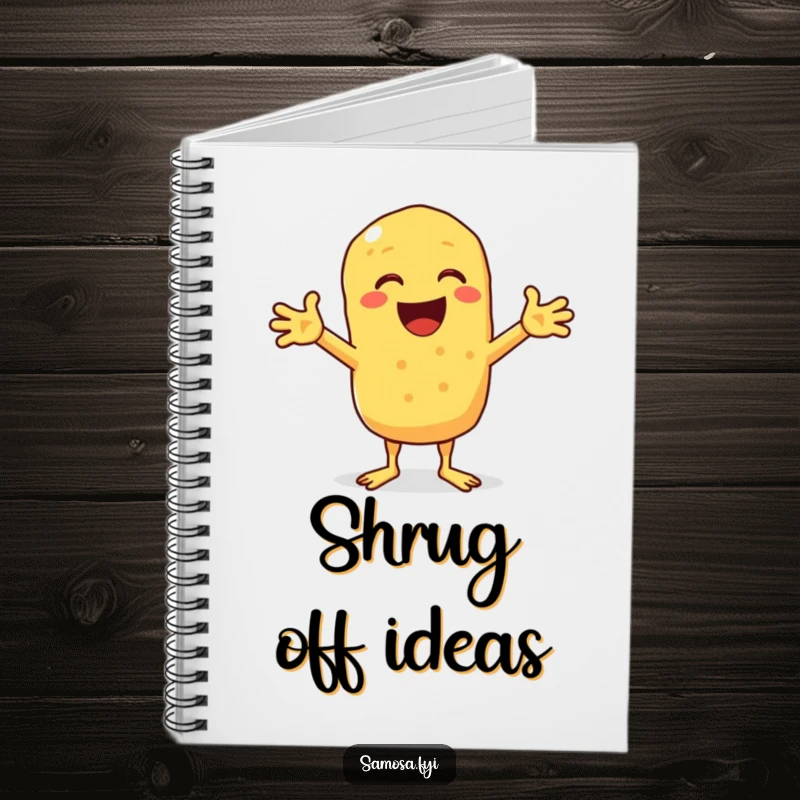 Funny notebook featuring a chickpea fritter shrugging, great for jotting down notes with a humorous touch.