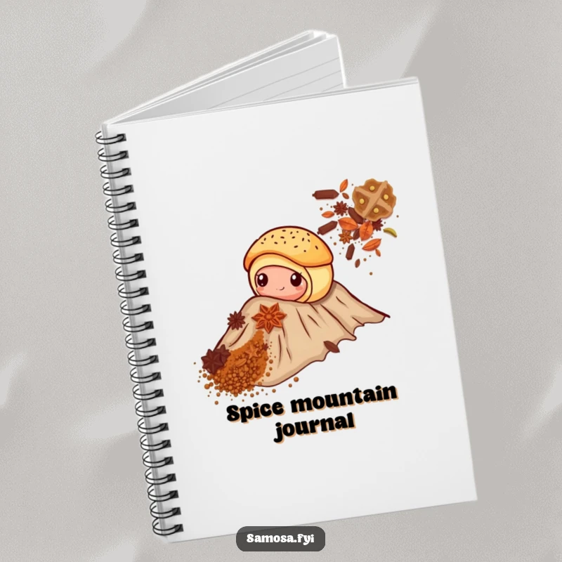 Funny notebook with a pastry climbing a spice mountain, perfect for students and bakers to jot down notes.