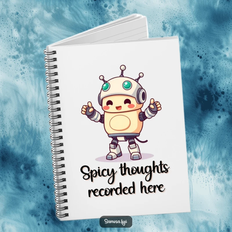 Funny Notebook with a samosa character doing a rigid, happy robot dance, perfect for note-takers.