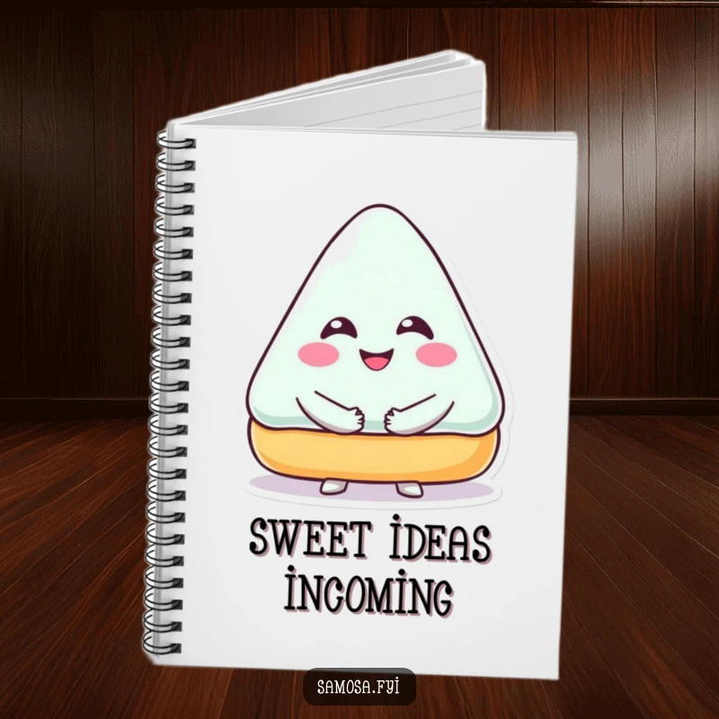 Funny Notebook featuring a triangular pastry character with a big smile, offering a hug, perfect for journaling or recipes.