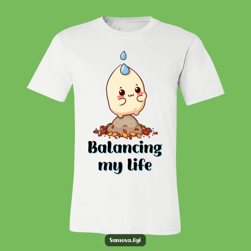 Funny Samosa Balance T-Shirt - Comical Spiced Character Tee