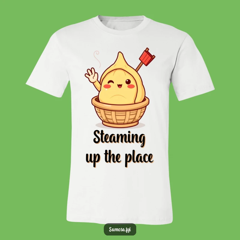 Funny Samosa Hello T-Shirt - Cheerful Steaming Cartoon Character Tee