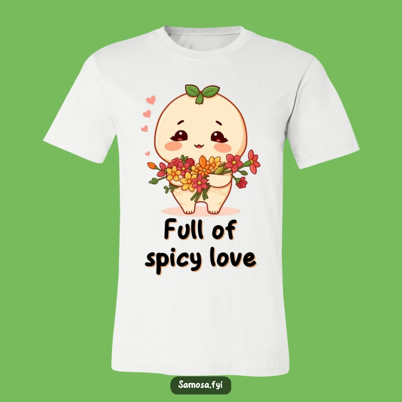 Funny Samosa T-Shirt: Blushing Character, Spice Flowers - Charming Wear