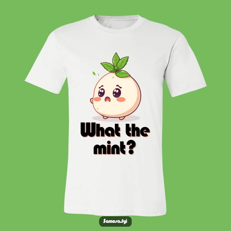 Funny Surprised Samosa T-Shirt - Mint Leaf Mayhem Tee, Perfect Funny Gift for Snack Lovers!