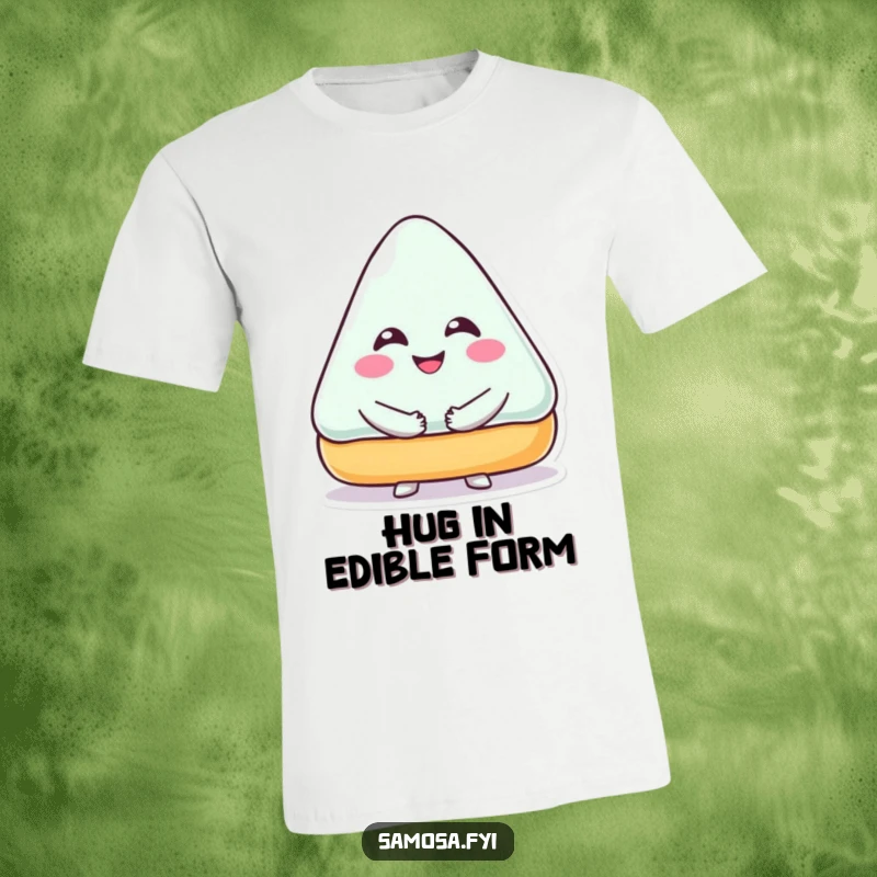 Funny T-Shirt depicting a smiling triangular pastry character giving a loving hug, perfect for dessert lovers.