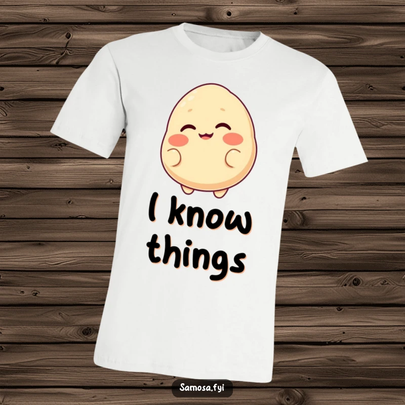 Funny t-shirt showcasing a blushing samosa with a cheeky grin, giving a playful wink with its eye.