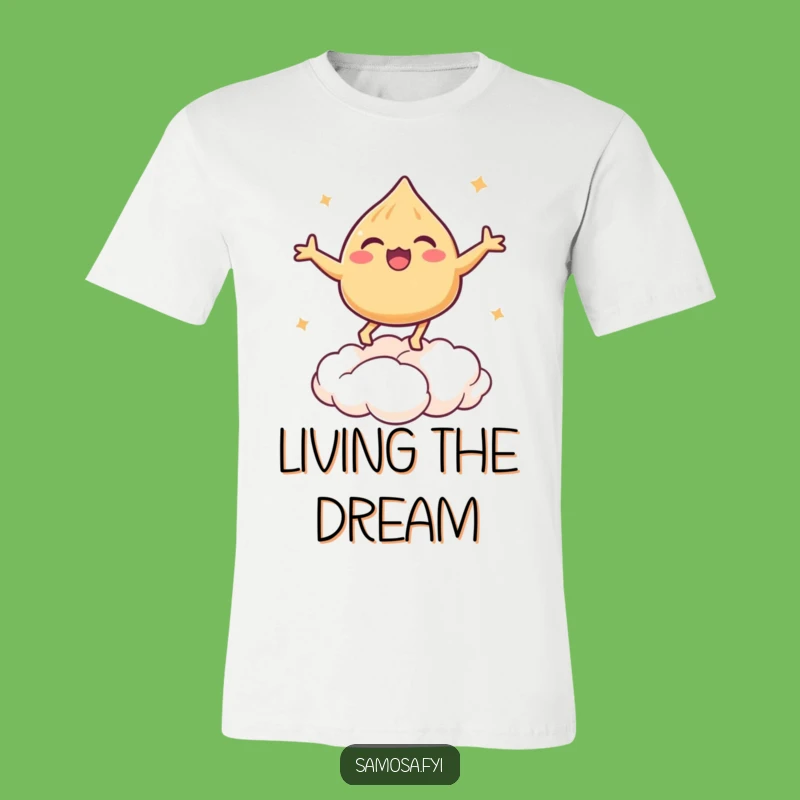 Funny Bouncing Samosa T-Shirt - Whimsical Pastry Cloud Tee for Fun