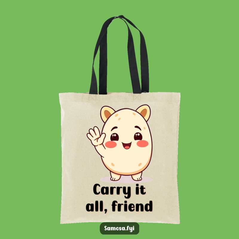 Funny Samosa Tote Bag: Animated Character Saluting, Stylish & Hilarious Carry-All