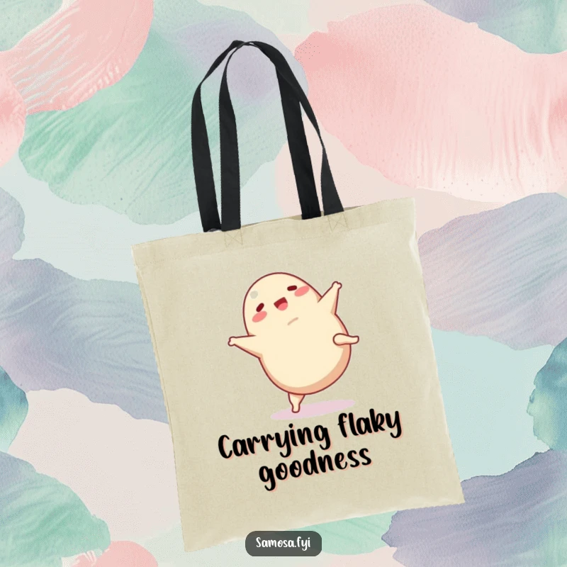 Funny Samosa Tote Bag: Practical bag featuring a cheerful samosa doing a cartwheel, showcasing a love for food and fun.