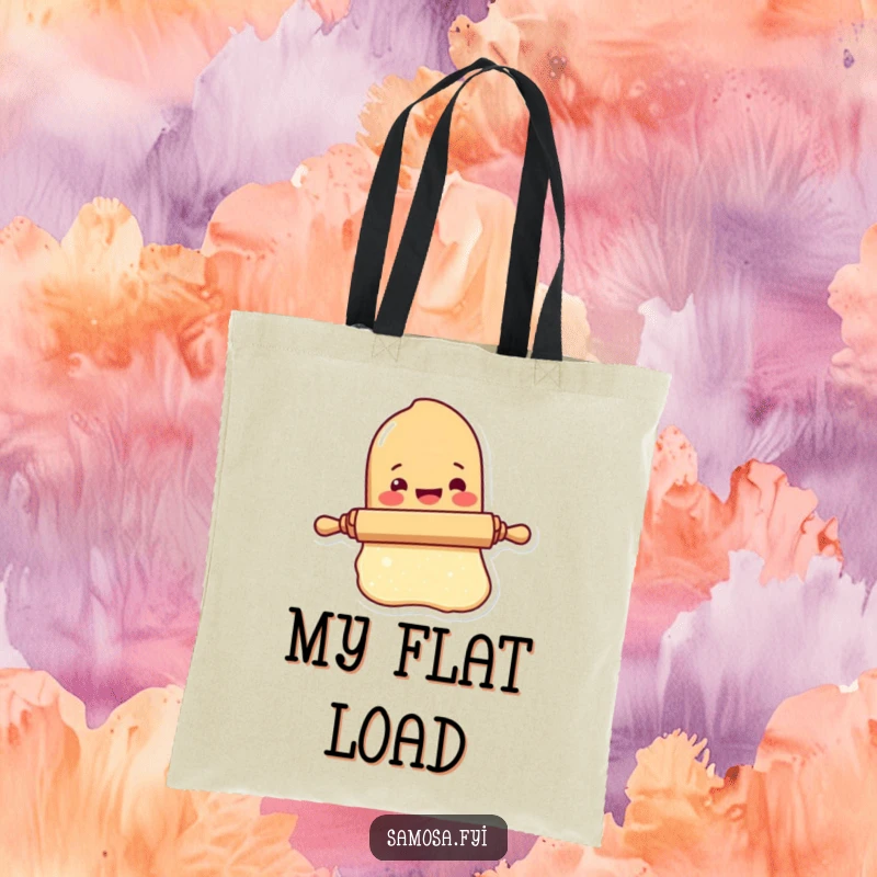 Funny Rolling Pin Tote Bag displays a delighted rolling pin character rolling dough, perfect for carrying baking essentials.